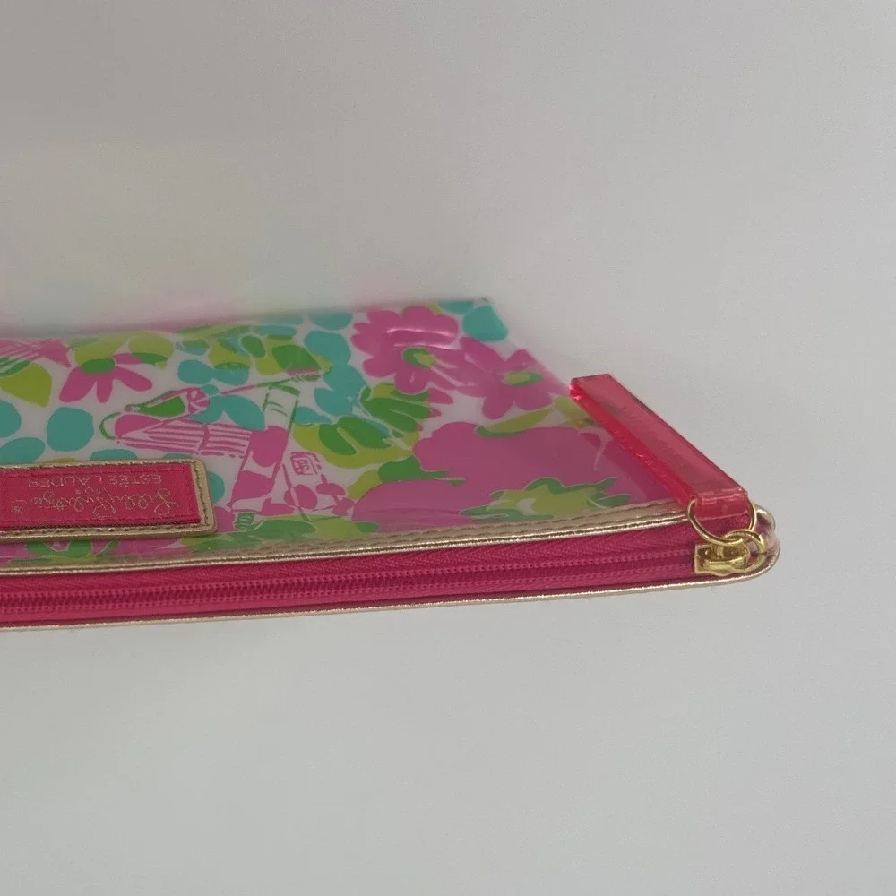 Lilly Pulitzer Estee Lauder Women Makeup Bag Pink Green Floral Travel Pouch